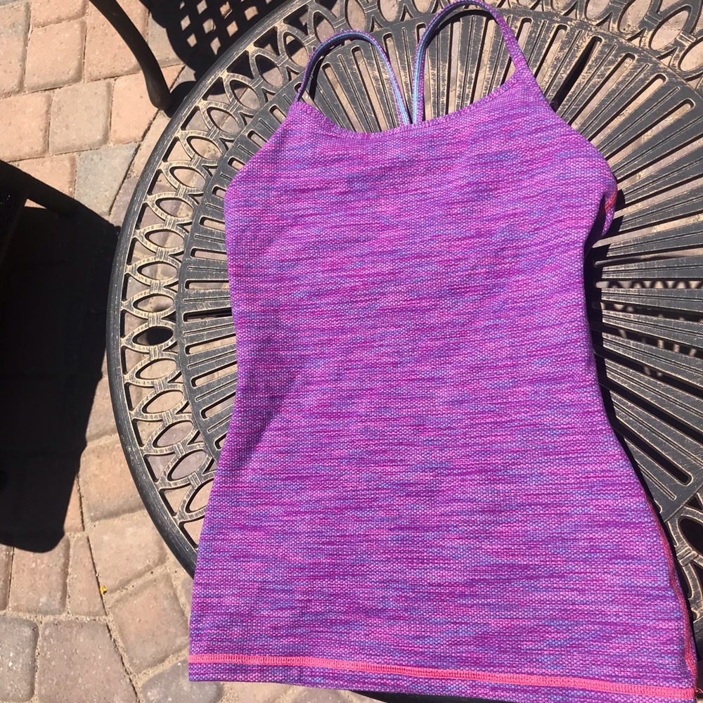 Ivivva girls heather purple print stretch racer-back sports tank top size 12